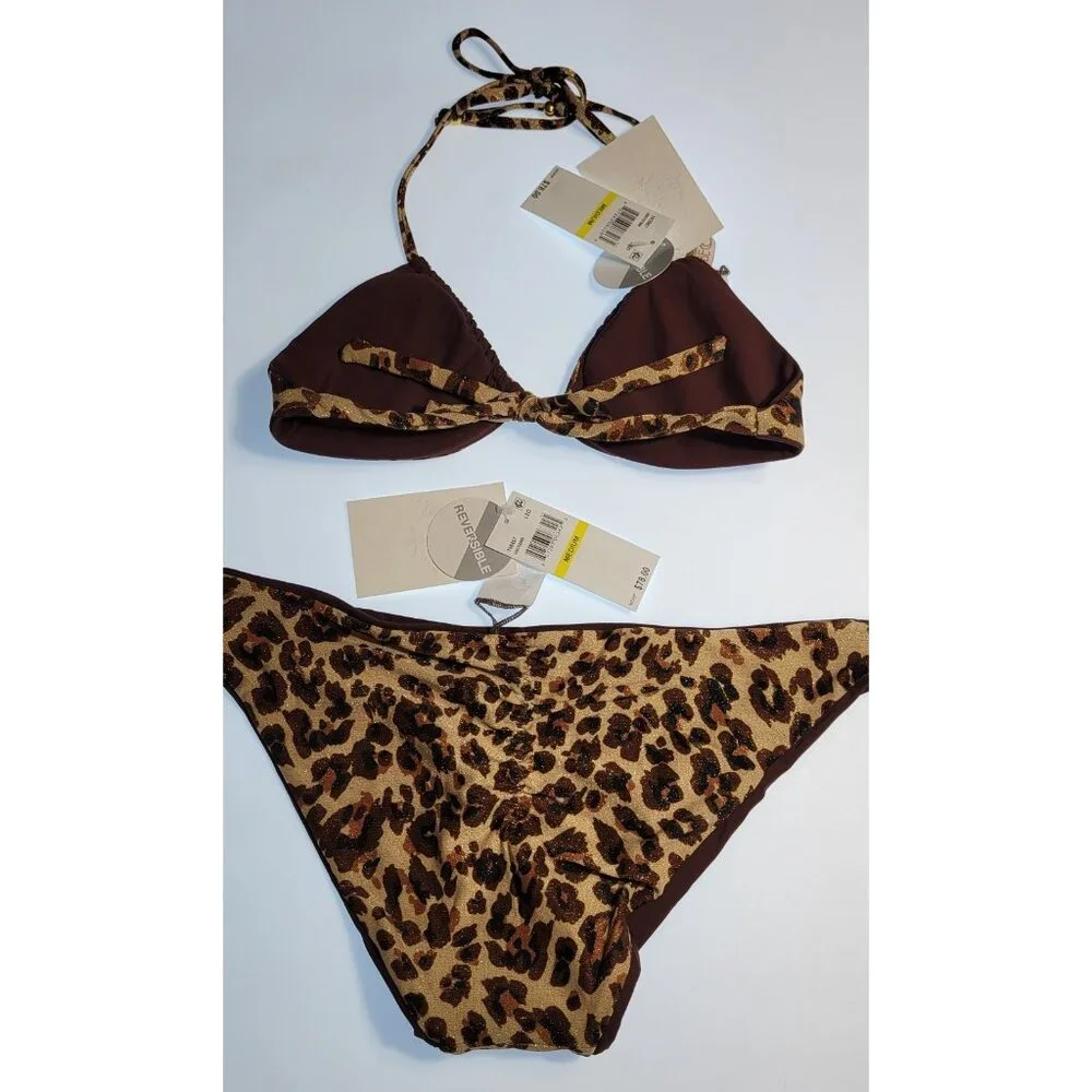 Becca by Rebecca Virtue Triangle Top Bikini Set Reversible Leopard Size Medium - Picture 5 of 12